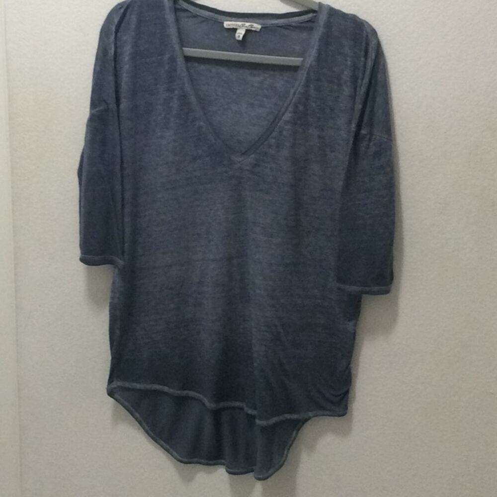 Express Low V-Neck WomensTee Shirt Denim Blue Sz M - Picture 5 of 9